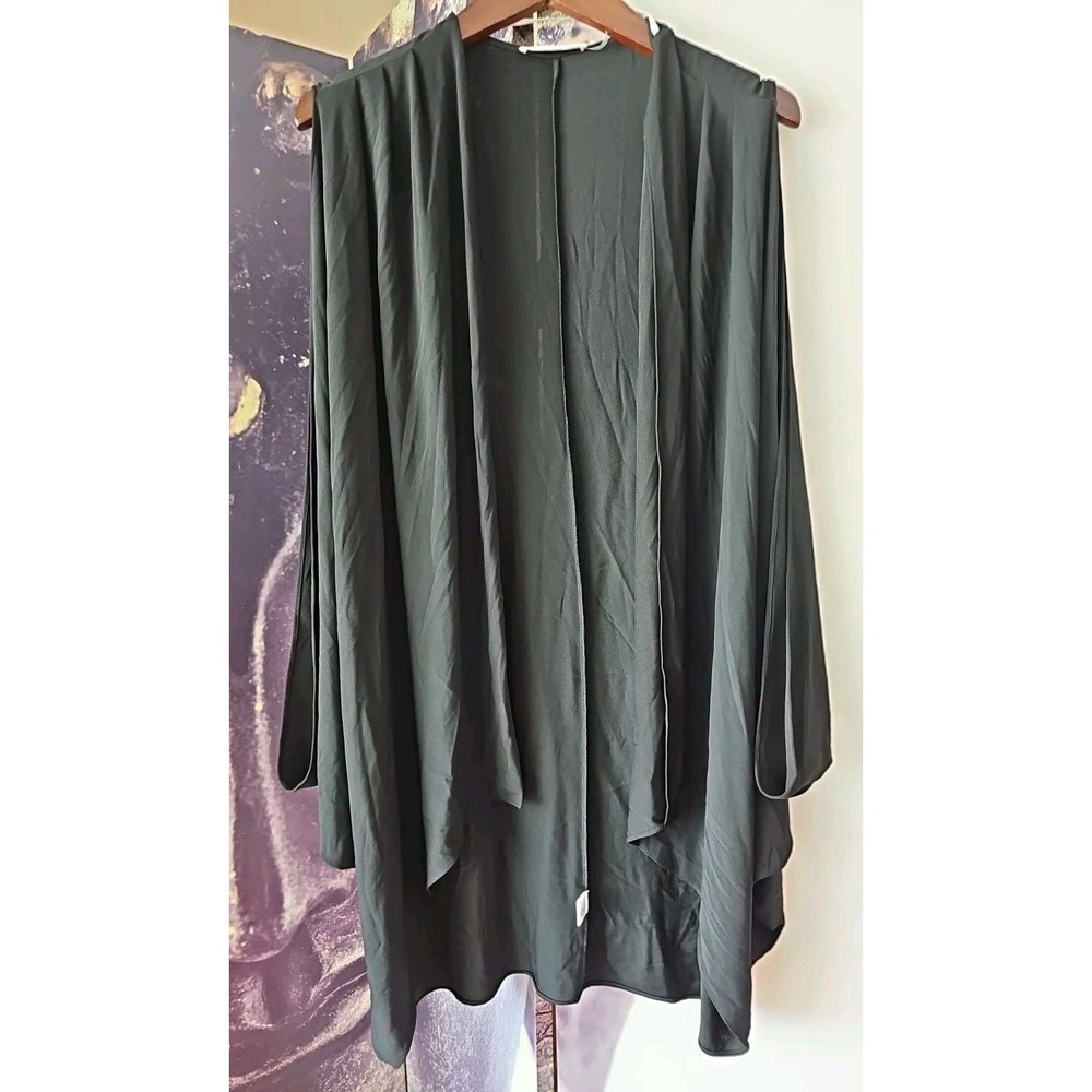 Josie Natori Black Flowy Open Front Cocoon‎ Batwing Slit Sleeve Robe Duster sz S